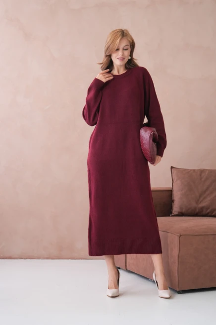 Kadın Bisiklet Yaka Yumuşak Dokulu Maksi Boy Şardonlu Oversize Triko Elbise 8324Sw