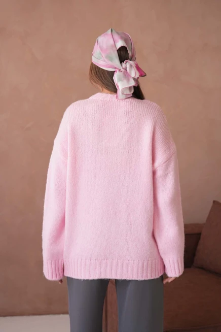 Kadın Bisiklet Yaka Yumuşak Dokulu Oversize Triko Kazak 3032