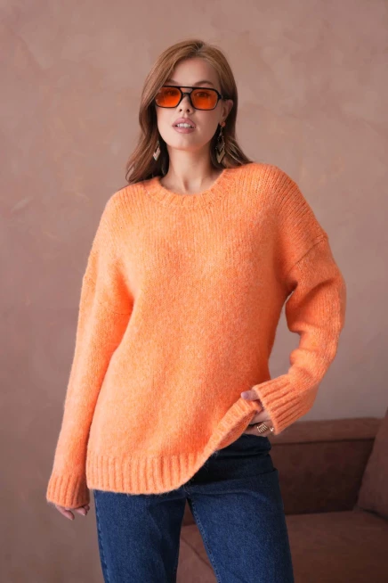 Kadın Bisiklet Yaka Yumuşak Dokulu Oversize Triko Kazak 3032