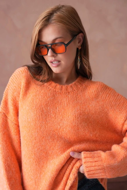 Kadın Bisiklet Yaka Yumuşak Dokulu Oversize Triko Kazak 3032