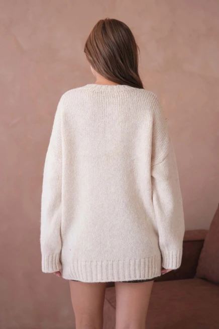 Kadın Bisiklet Yaka Yumuşak Dokulu Oversize Triko Kazak 3032