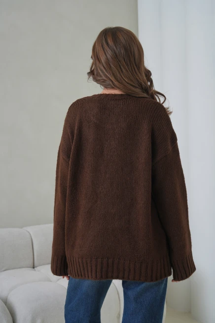 Kadın Bisiklet Yaka Yumuşak Dokulu Oversize Triko Kazak 3032