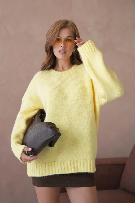 Kadın Bisiklet Yaka Yumuşak Dokulu Oversize Triko Kazak 3032