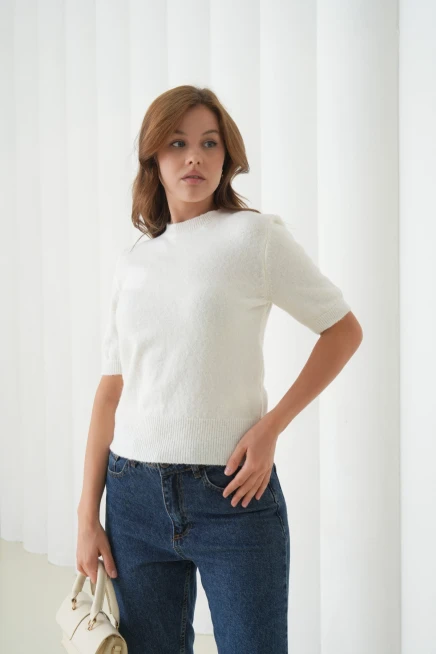 Kadın Bisiklet Yaka Yün Karışımlı Triko Kazak 8563Sw.Mng