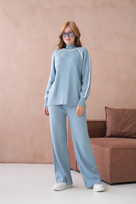 Kadın Dik Yaka Kazak Pantolon İkili Triko Takım