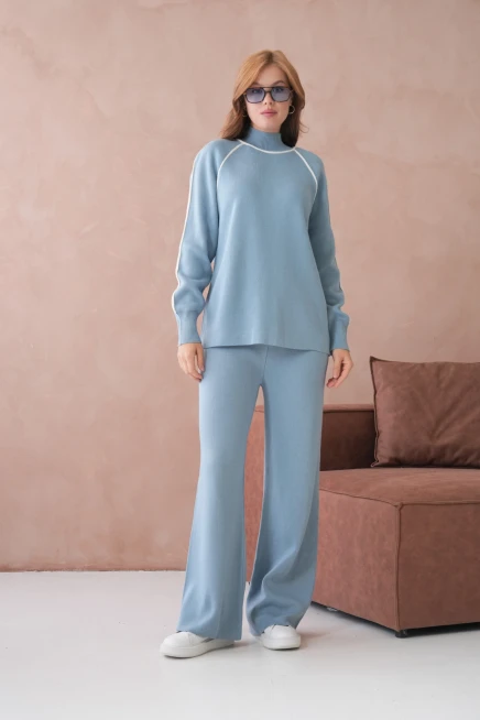 Kadın Dik Yaka Kazak Pantolon İkili Triko Takım