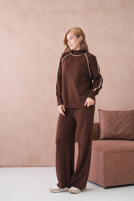 Kadın Dik Yaka Kazak Pantolon İkili Triko Takım