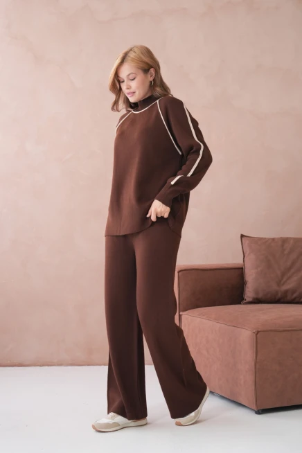 Kadın Dik Yaka Kazak Pantolon İkili Triko Takım