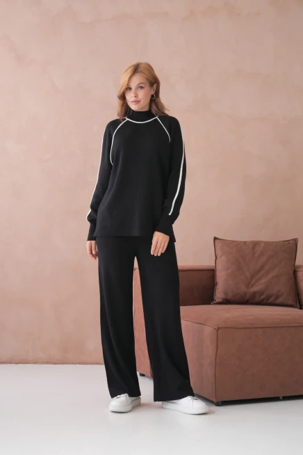 Kadın Dik Yaka Kazak Pantolon İkili Triko Takım