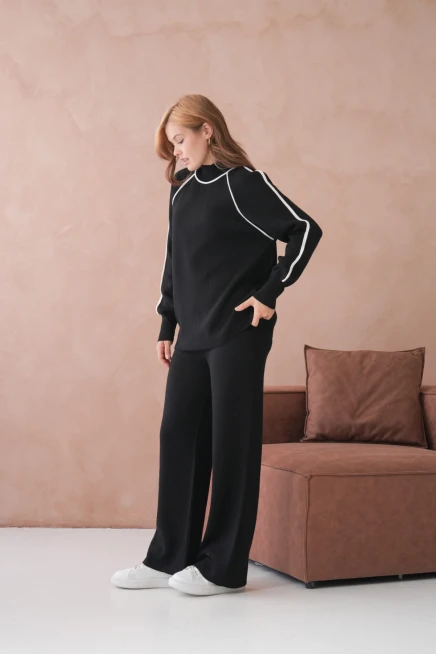 Kadın Dik Yaka Kazak Pantolon İkili Triko Takım