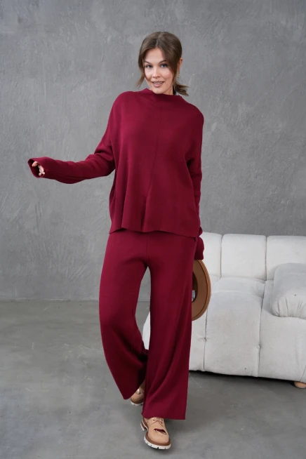 Kadın Dik Yaka Kazak Pantolon İkili Triko Takım