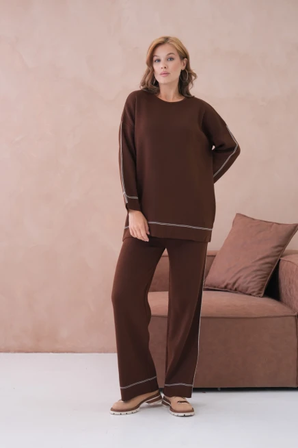 Kadın Geniş Yaka Kazak Pantolon İkili Triko Takım