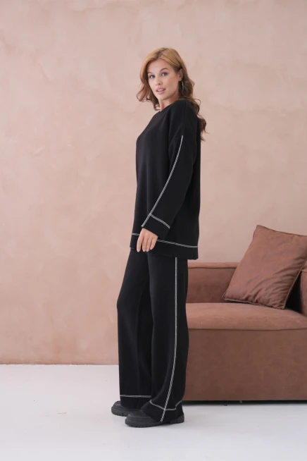 Kadın Geniş Yaka Kazak Pantolon İkili Triko Takım