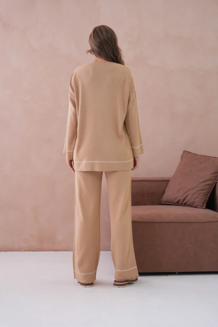 Kadın Geniş Yaka Kazak Pantolon İkili Triko Takım