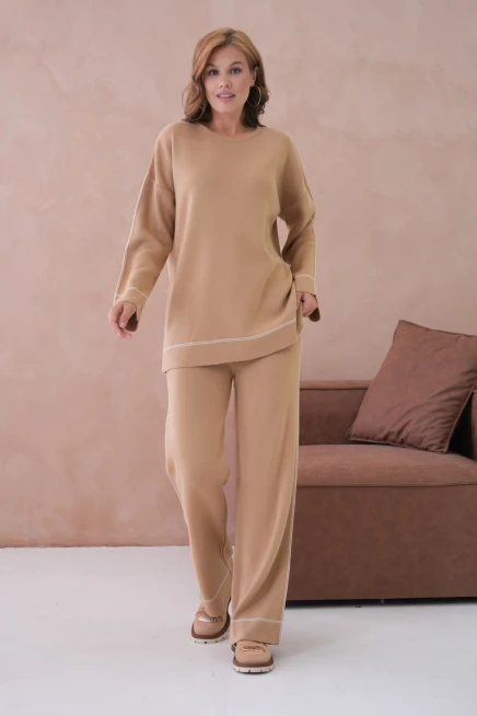 Kadın Geniş Yaka Kazak Pantolon İkili Triko Takım