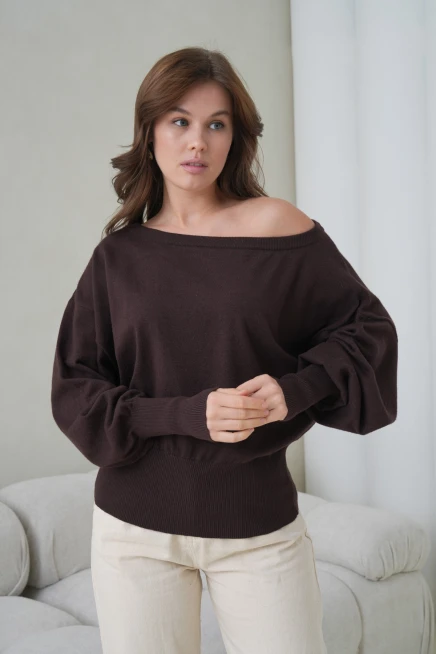 kadın geniş yaka koll detay trko kazak