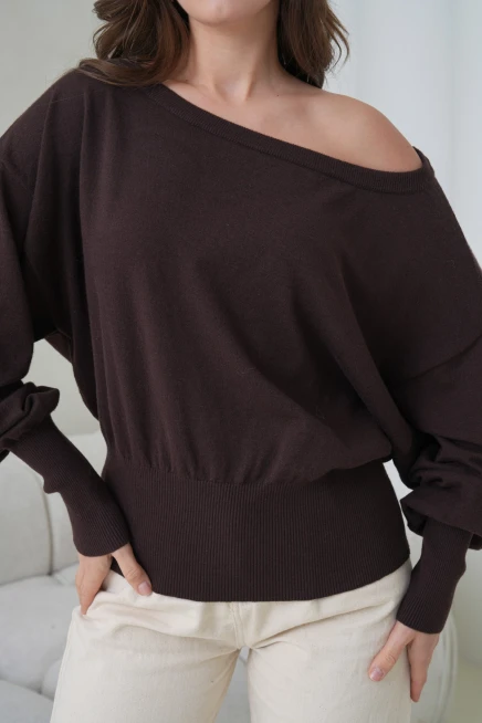 kadın geniş yaka koll detay trko kazak