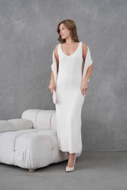 Kadın Kayık Yaka Örgü Detay Bluz Elbise İkili Trko Takım