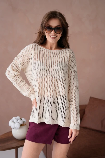 Kadın Kayık Yaka Örgü Detay Yırtmaçlı Triko Kazak