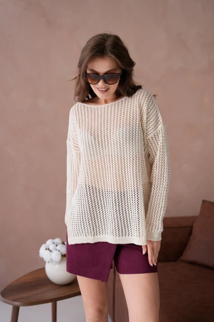 Kadın Kayık Yaka Örgü Detay Yırtmaçlı Triko Kazak