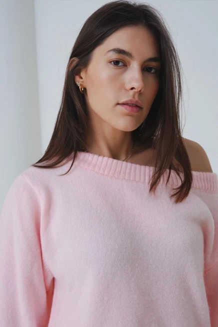 Kadın Kayık Yaka Yumuşak Dokulu Triko Kazak 8703Sw