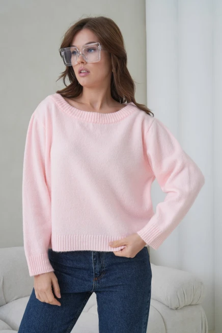 Kadın Kayık Yaka Yumuşak Dokulu Triko Kazak 8703Sw