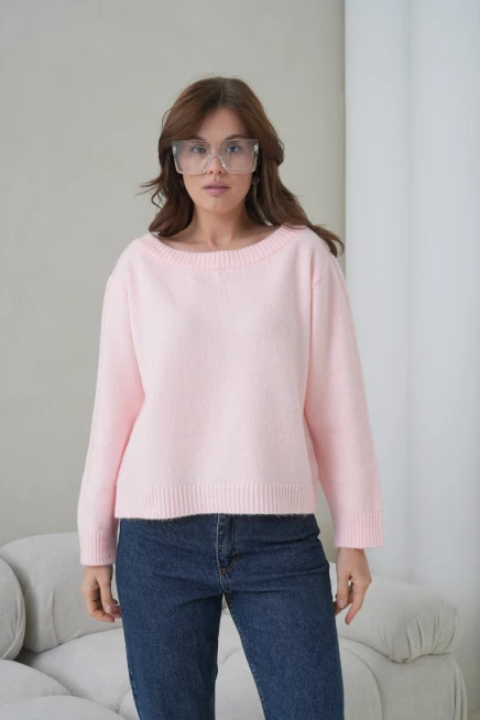 Kadın Kayık Yaka Yumuşak Dokulu Triko Kazak 8703Sw