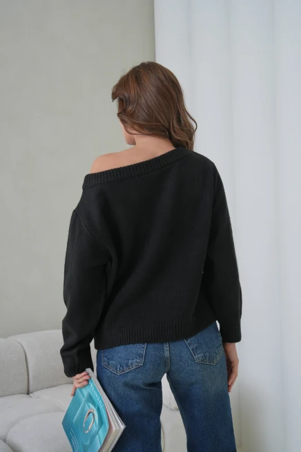 Kadın Kayık Yaka Yumuşak Dokulu Triko Kazak 8703Sw