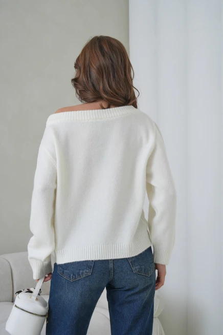 Kadın Kayık Yaka Yumuşak Dokulu Triko Kazak 8703Sw