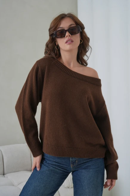 Kadın Kayık Yaka Yumuşak Dokulu Triko Kazak 8703Sw