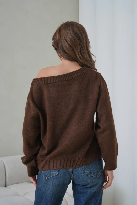 Kadın Kayık Yaka Yumuşak Dokulu Triko Kazak 8703Sw