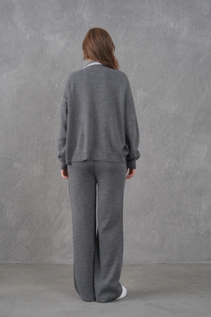 Kadın Polo Yaka Düğme Detay Kazak Pantolon İkili Triko Takım