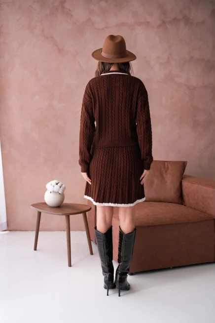 Kadın Polo Yaka Örgü Detay Etekli İkili Triko Takım