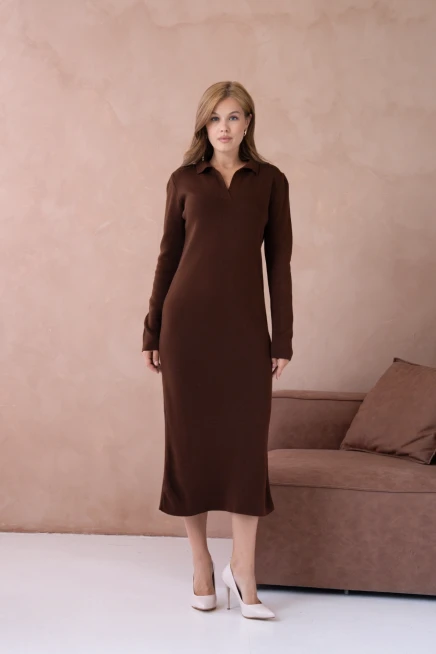 Kadın Polo Yaka Yamuşak Dokulu Maksi Boy Triko Elbise