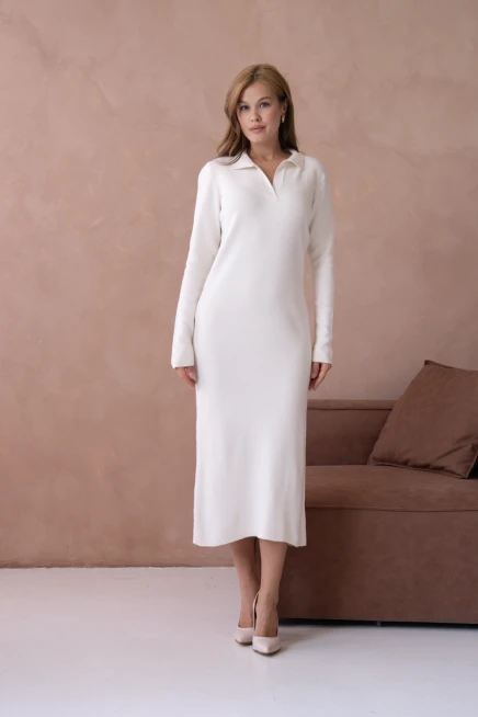 Kadın Polo Yaka Yamuşak Dokulu Maksi Boy Triko Elbise