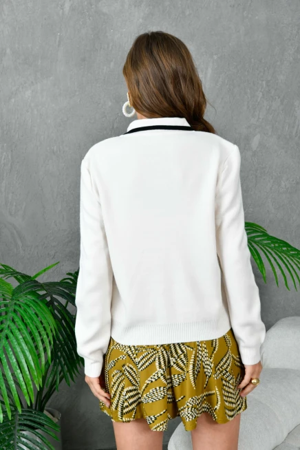 Kadın Polo Yaka Yarım Pat Fermuar Kapama Basic Triko Kazak