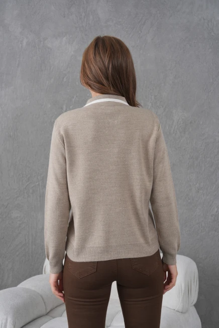 Kadın Polo Yaka Yarım Pat Fermuar Kapama Basic Triko Kazak