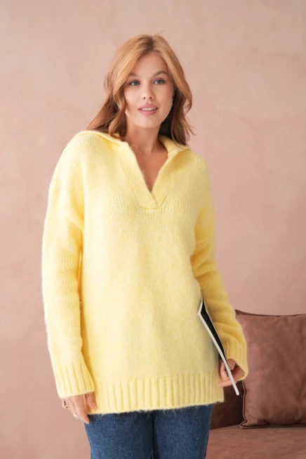 Kadın Polo Yaka Yumuşak Dokulu Oversize Triko Kazak