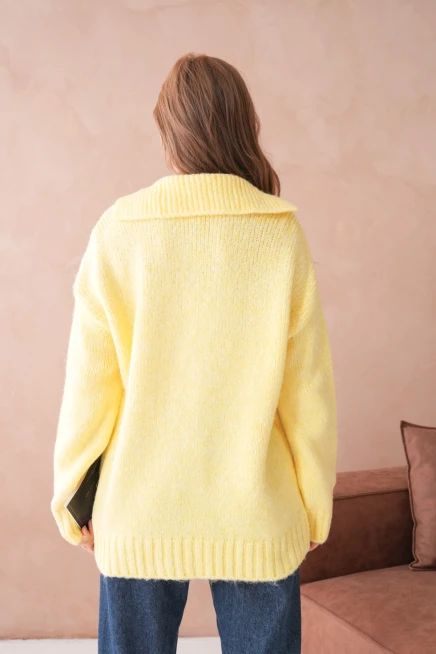 Kadın Polo Yaka Yumuşak Dokulu Oversize Triko Kazak