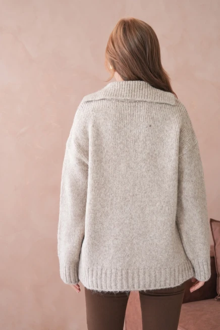 Kadın Polo Yaka Yumuşak Dokulu Oversize Triko Kazak