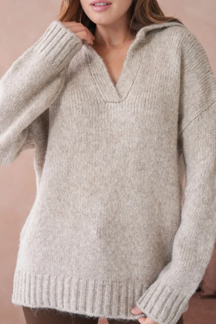 Kadın Polo Yaka Yumuşak Dokulu Oversize Triko Kazak