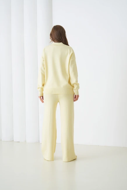 Kadın Siyah Polo Yaka Kazak Pantolon Triko Alt-Üst Takım