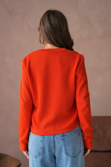 Kadın V Yaka Düğme Detay Nakışlı Triko Hırka