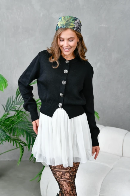 Kadın V Yaka Düğme Detay Yumuşak Dokulu Triko Ceket 10827