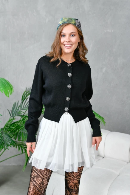 Kadın V Yaka Düğme Detay Yumuşak Dokulu Triko Ceket 10827