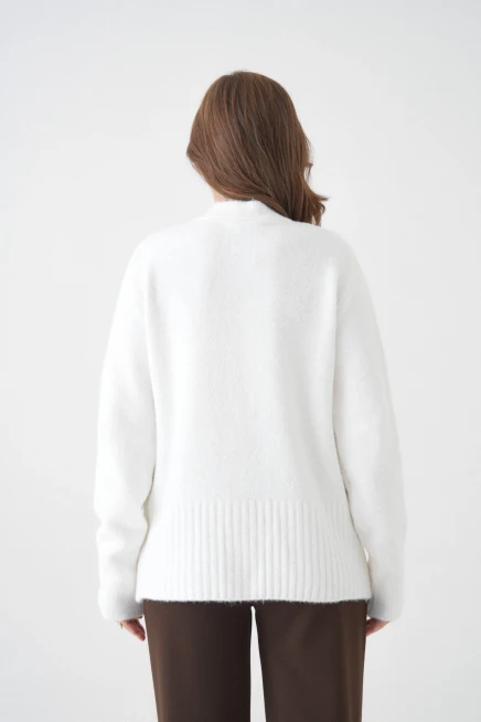 Kadın V Yaka Düğme Kapama Yün Karışımlı Şardonlu Oversize Triko Hırka 8641Sw