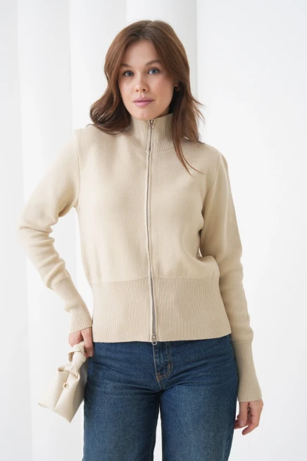 Kadın Yarım Balıkçı Fermuar Kapama Premium İplik  Yumuşak Dokulu Triko Kazak