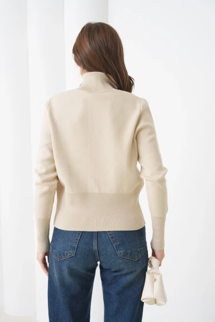 Kadın Yarım Balıkçı Fermuar Kapama Premium İplik  Yumuşak Dokulu Triko Kazak