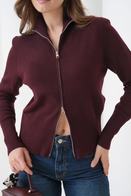 Kadın Yarım Balıkçı Fermuar Kapama Premium İplik  Yumuşak Dokulu Triko Kazak