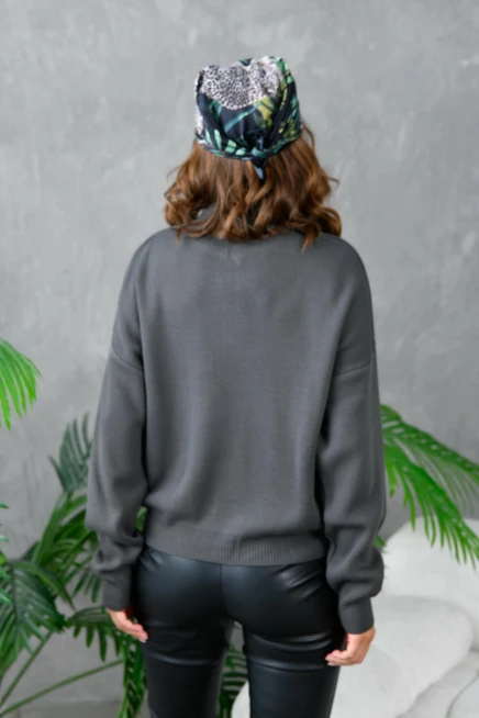 Kadın Yarım Balıkçı Yaka Fermuar Detay Oversize Triko Kazak